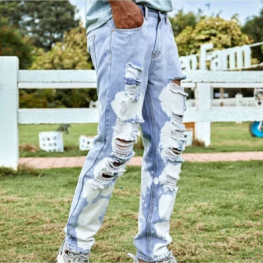 Men Washed Distressed Straight Leg Jeans - Picture 6 of 9